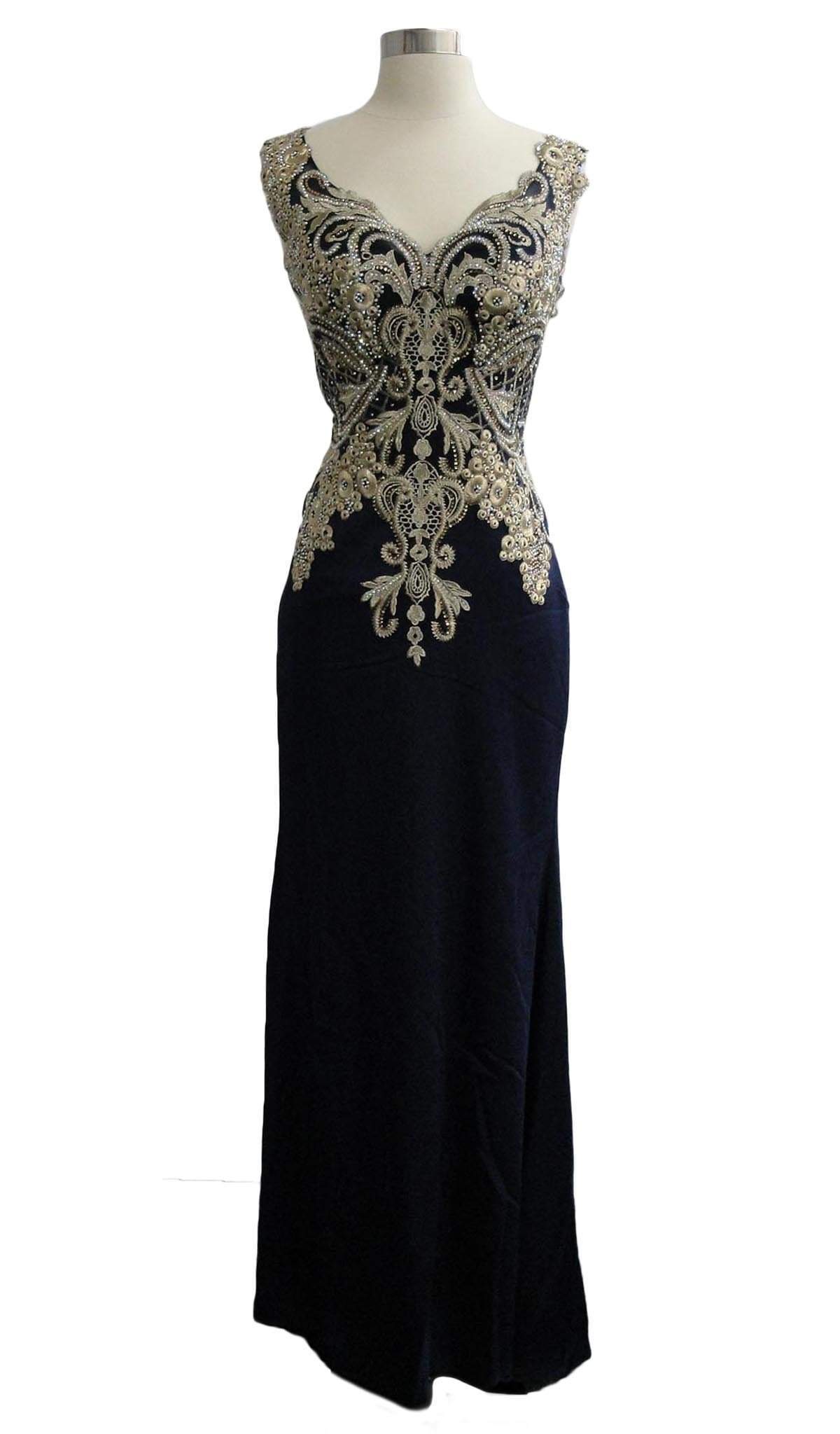 Image of Aspeed Design - Embroidered V-neck Sheath Evening Dress
