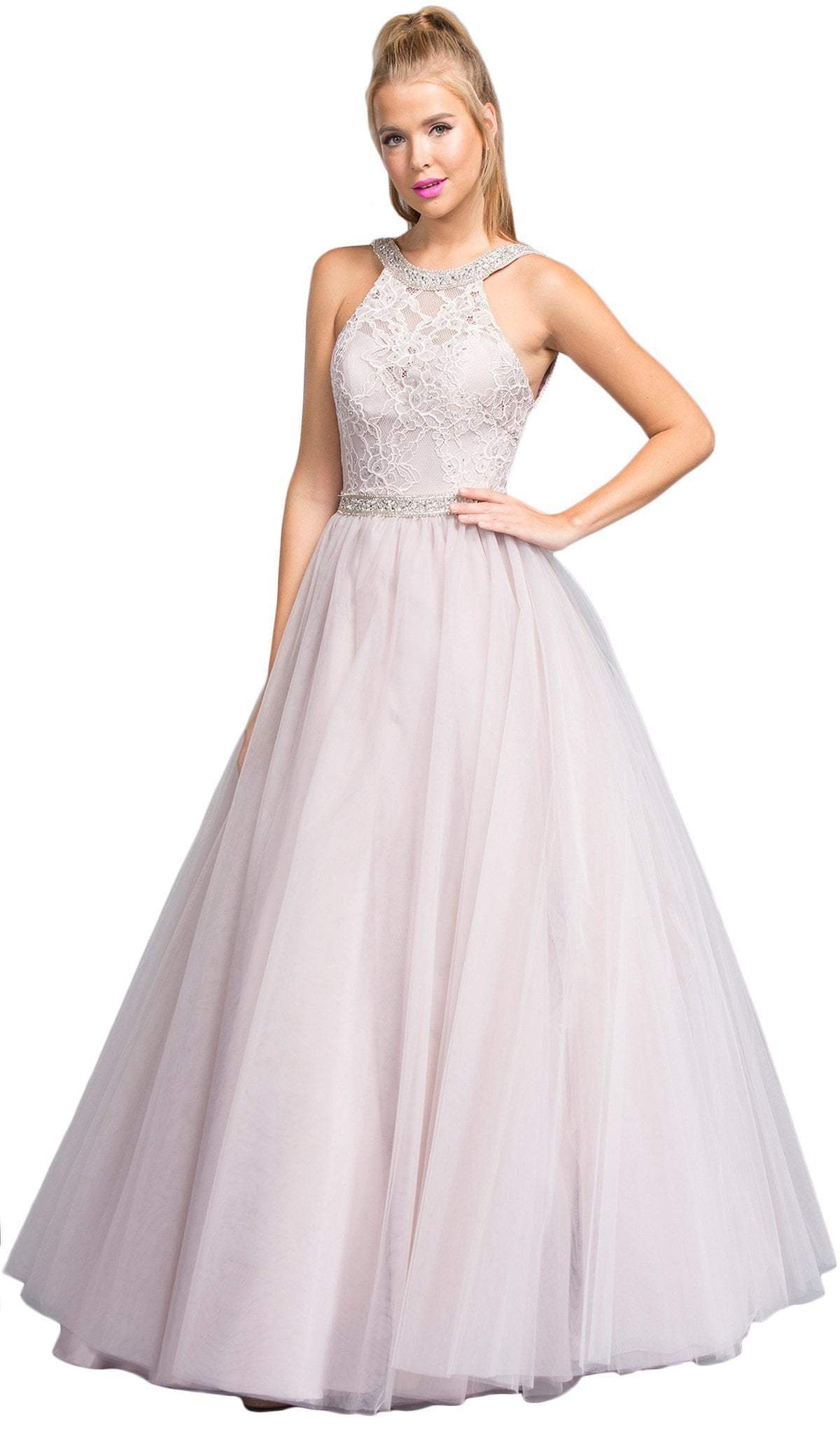 Image of Aspeed Design - Jeweled Lace Halter Prom Ballgown