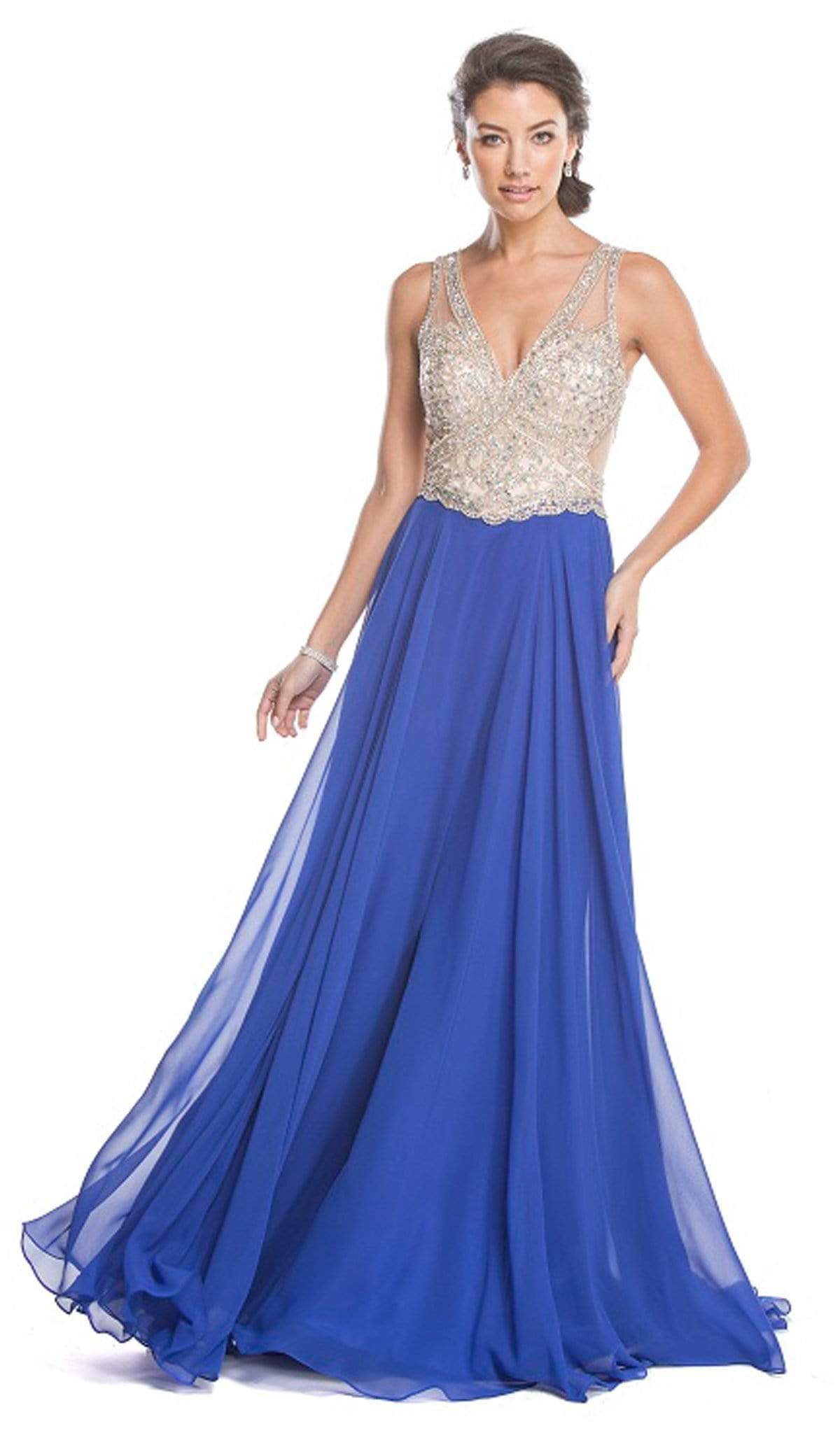 Image of Aspeed Design - Jeweled Plunging V-neck Prom Dress