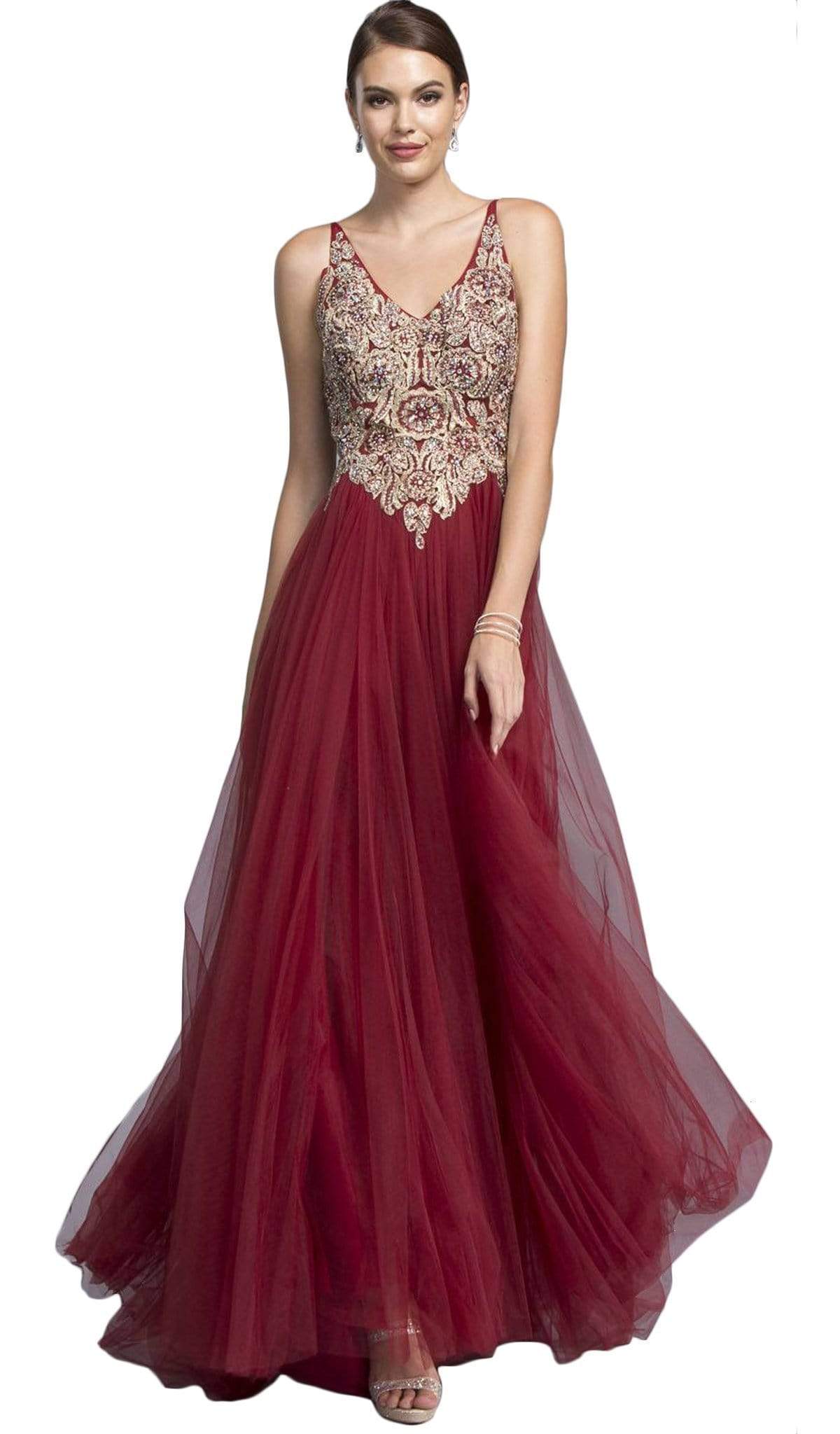 Image of Aspeed Design - Jeweled V-neckline A-line Prom Dress