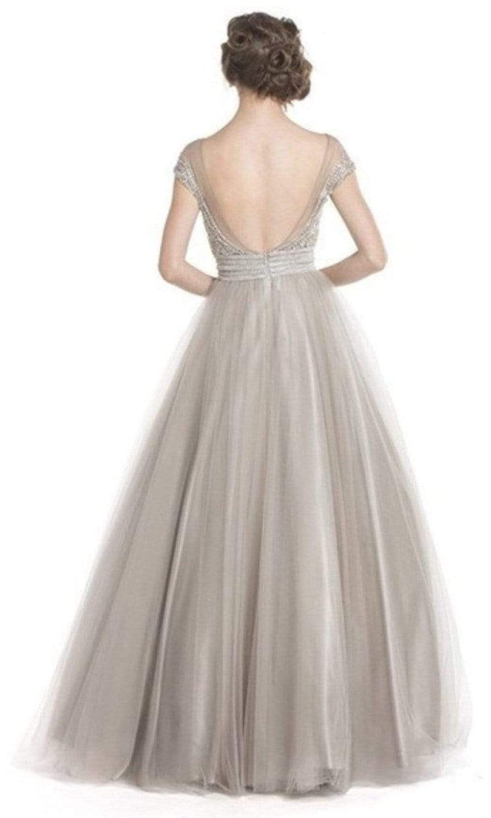 Image of Aspeed Design - L1513 Cap Sleeve Bejeweled Long Dress
