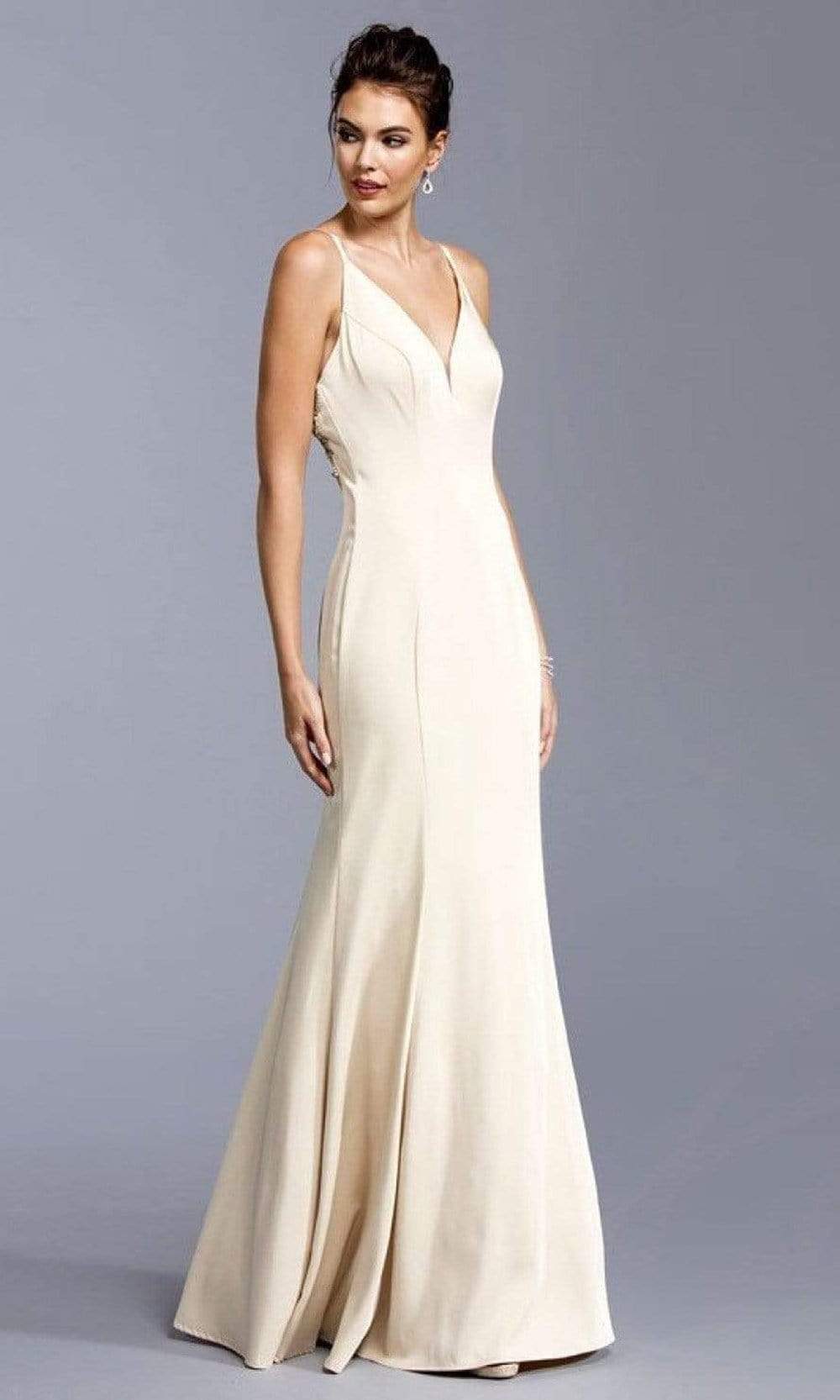 Image of Aspeed Design - L1938 Appliqued V-Neck Evening Dress