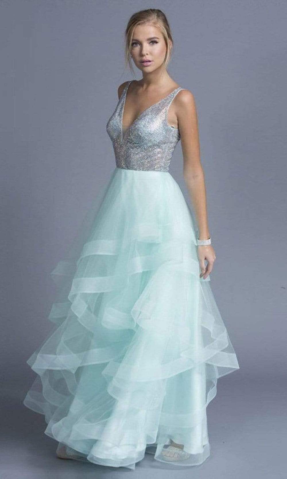 Image of Aspeed Design - L1974 Embellished V Neck Tulle A-Line Gown