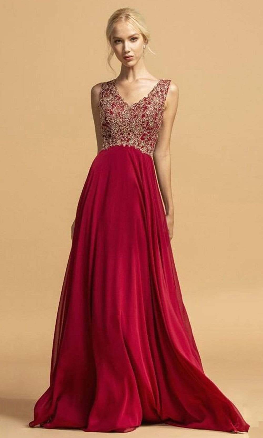 Image of Aspeed Design - L1978 Beaded Lace Applique A-Line Dress