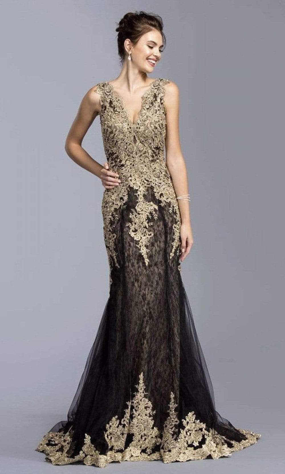 Image of Aspeed Design - L2009 Sleeveless V-Neck Evening Dress