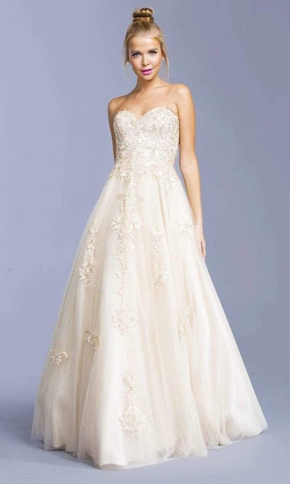 Image of Aspeed Design - L2038 Strapless Sweetheart Applique Ballgown