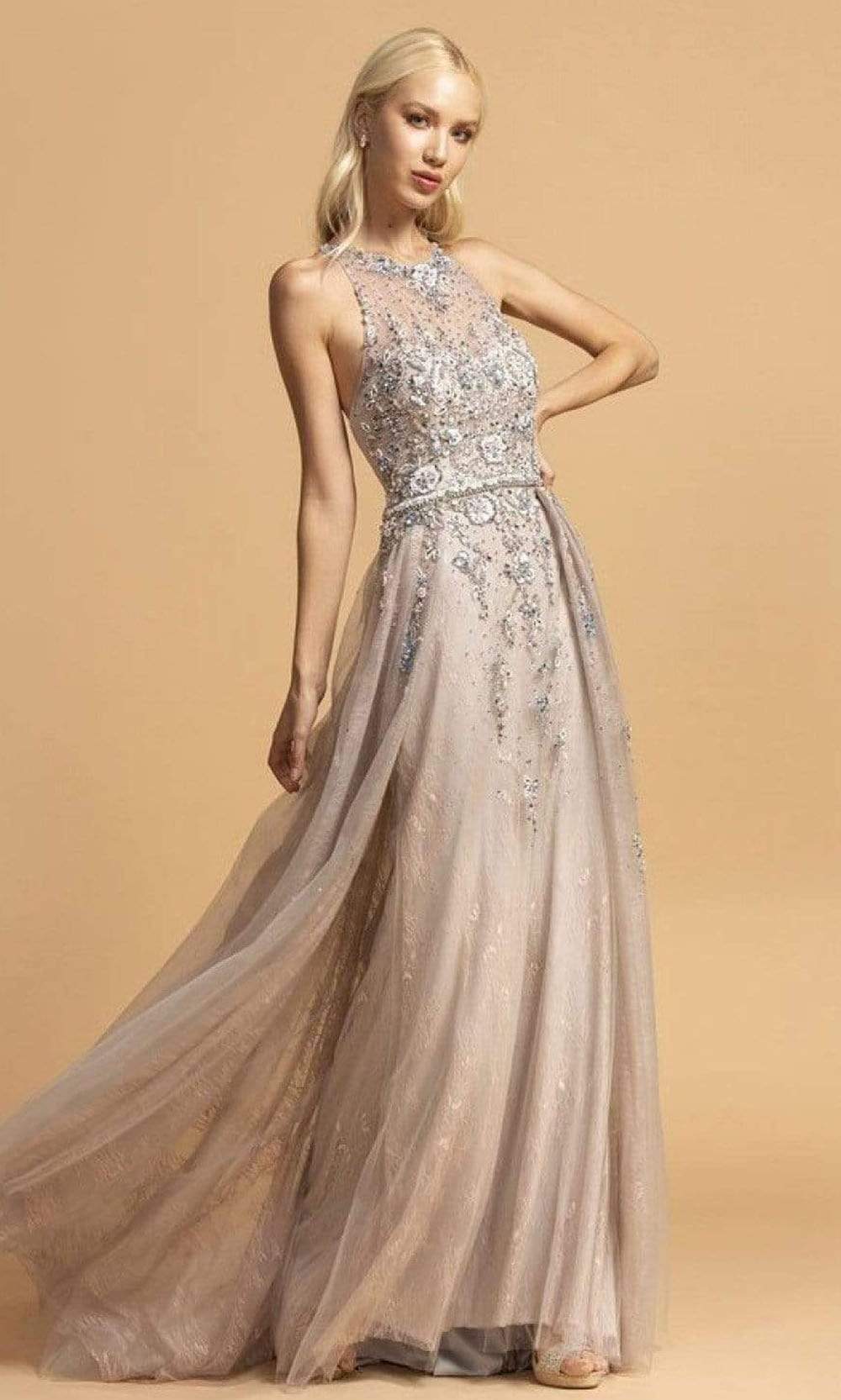 Image of Aspeed Design - L2155 Bedazzled Lace A-Line Flowy Dress