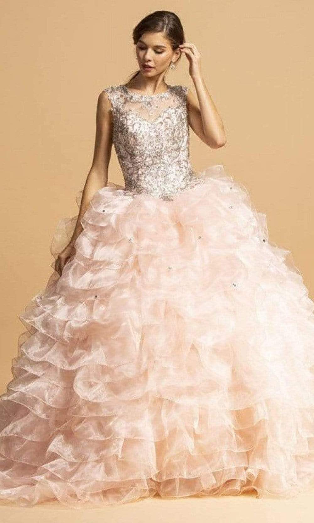 Image of Aspeed Design - L2156 Beaded Applique Ruffled Ballgown