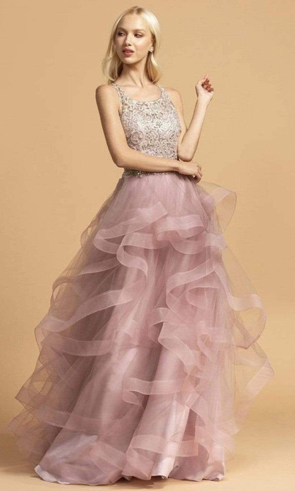 Image of Aspeed Design - L2160 Lace Bodice Tiered Tulle Dress
