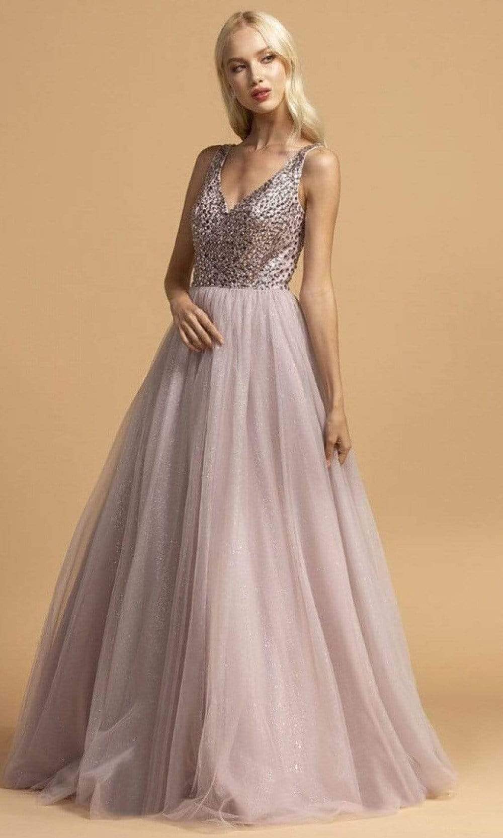 Image of Aspeed Design - L2166 Sleeveless Crystal Beaded A-Line Dress
