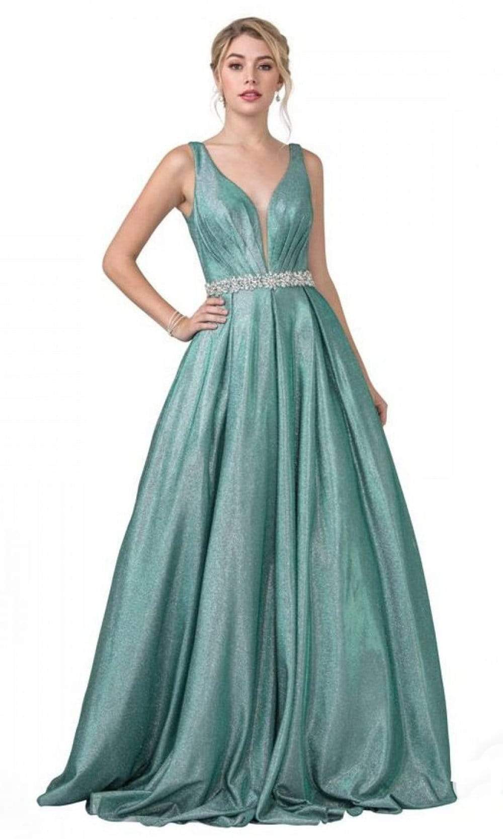 Image of Aspeed Design - L2200 Sleeveless Pleated Glitter A-Line Dress
