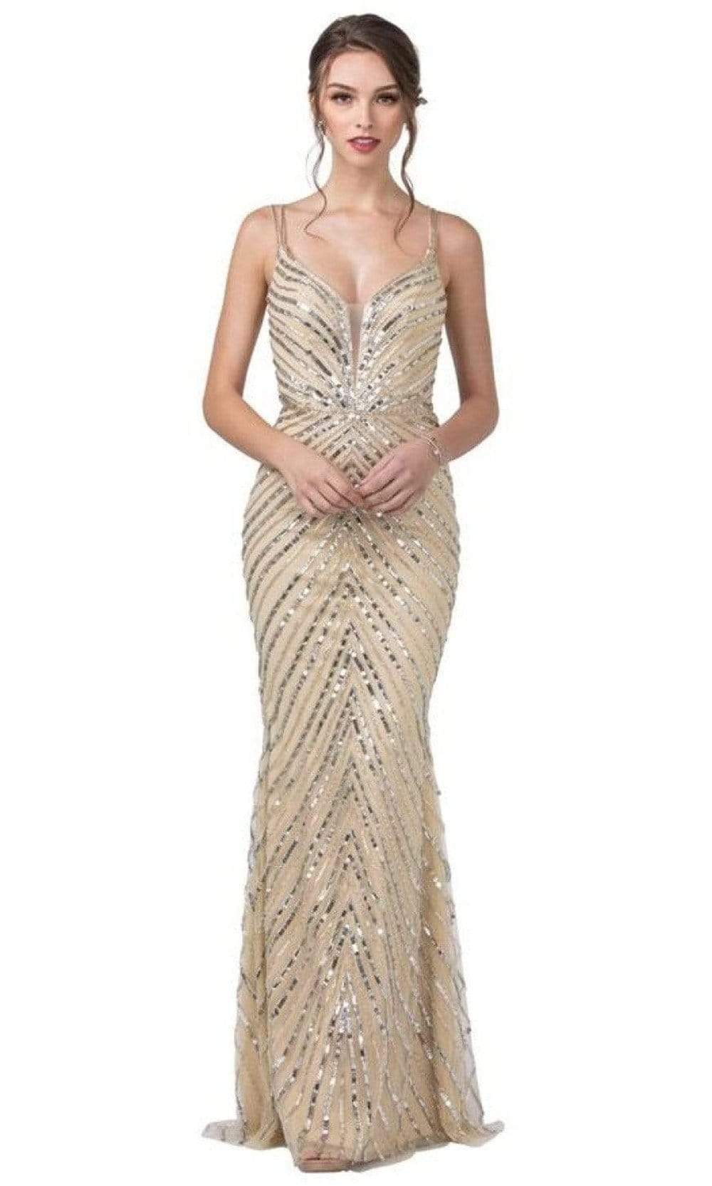 Image of Aspeed Design - L2209 Strappy Back Sequined Sheath Dress