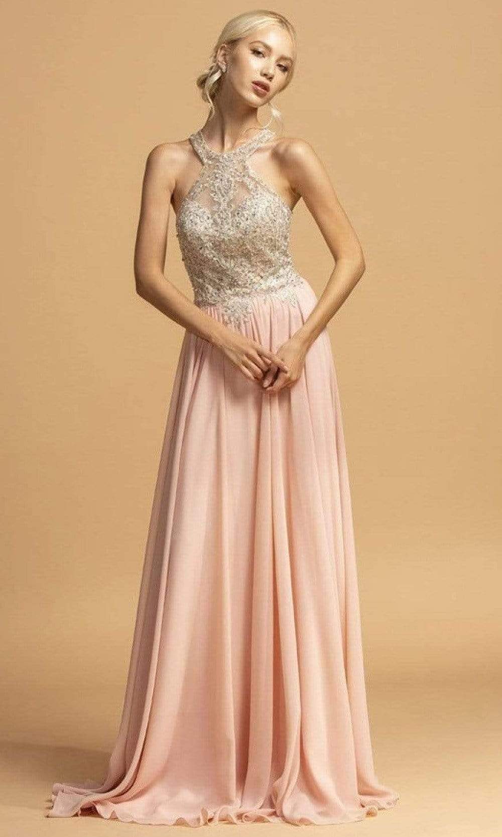 Image of Aspeed Design - L2231 Halter Back Keyhole Evening Dress