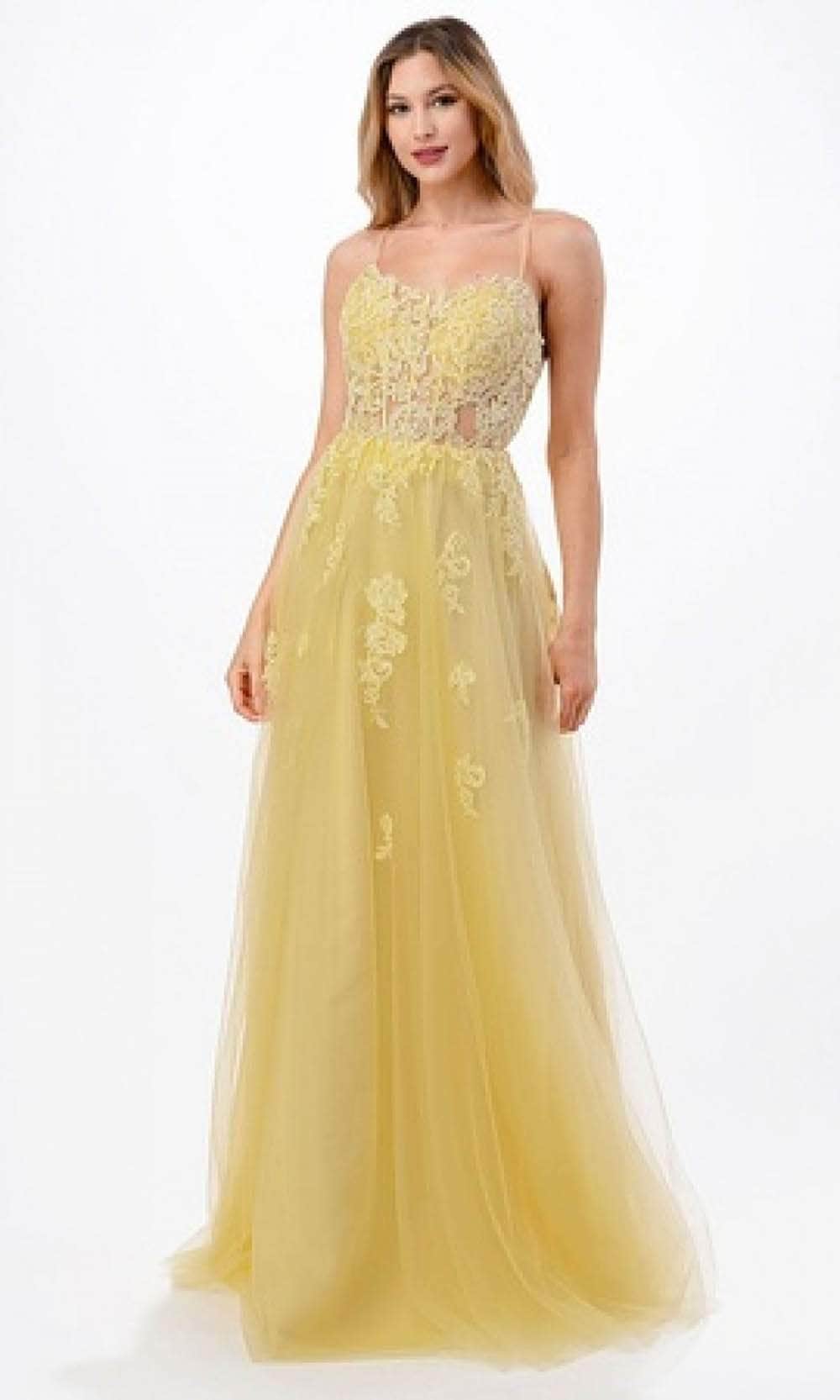 Image of Aspeed Design L2657 - Lace Applique Sleeveless Prom Dress