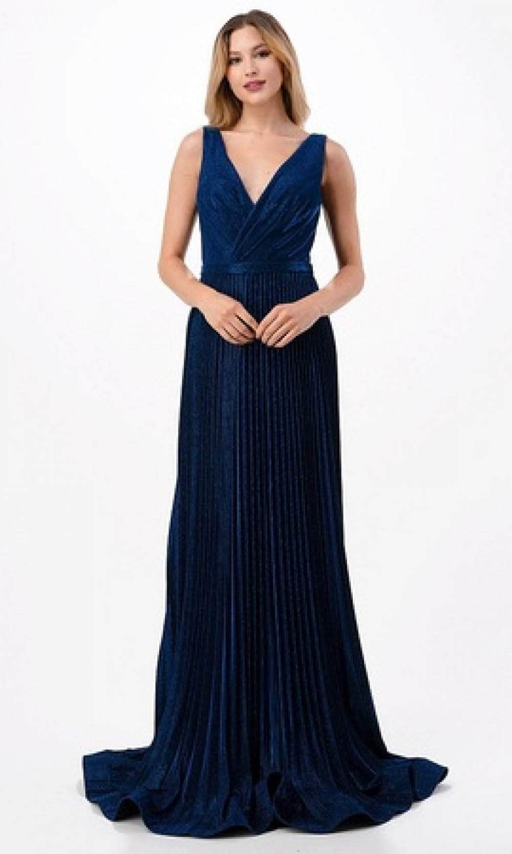 Image of Aspeed Design L2714 - V-Neck Pleated A-Line Prom Dress
