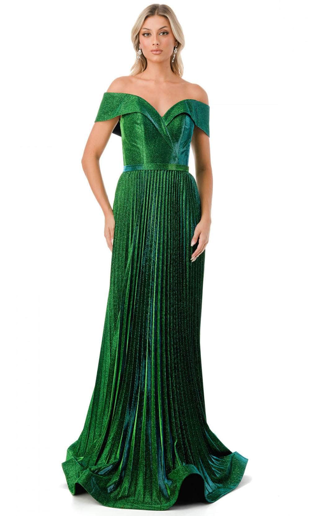 Image of Aspeed Design L2727 - Pleated Off Shoulder Evening Gown