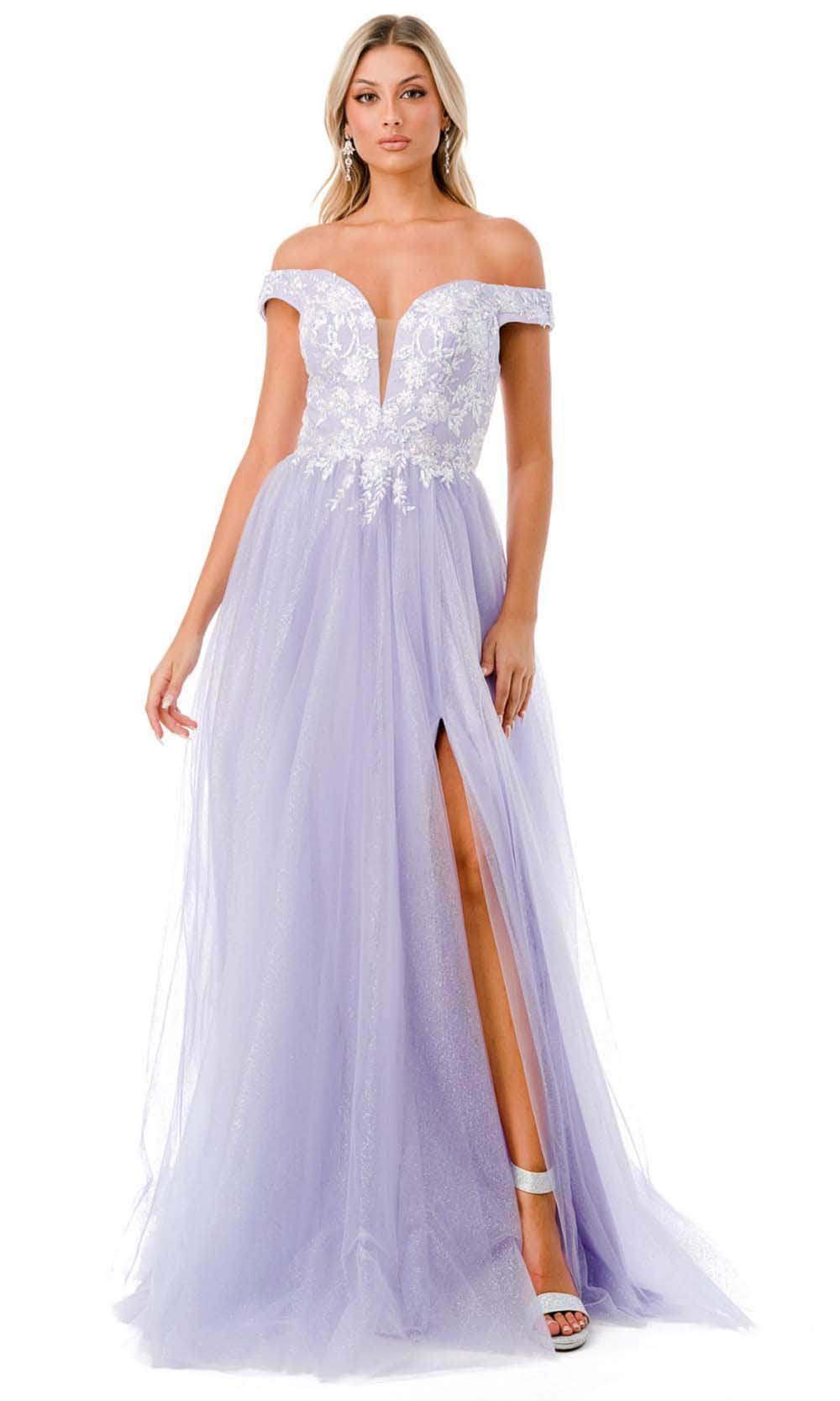 Image of Aspeed Design L2770T - Off Shoulder Tulle Prom Dress