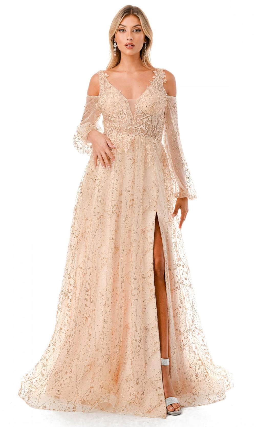 Image of Aspeed Design L2772T - Glitter Cold Shoulder Evening Gown