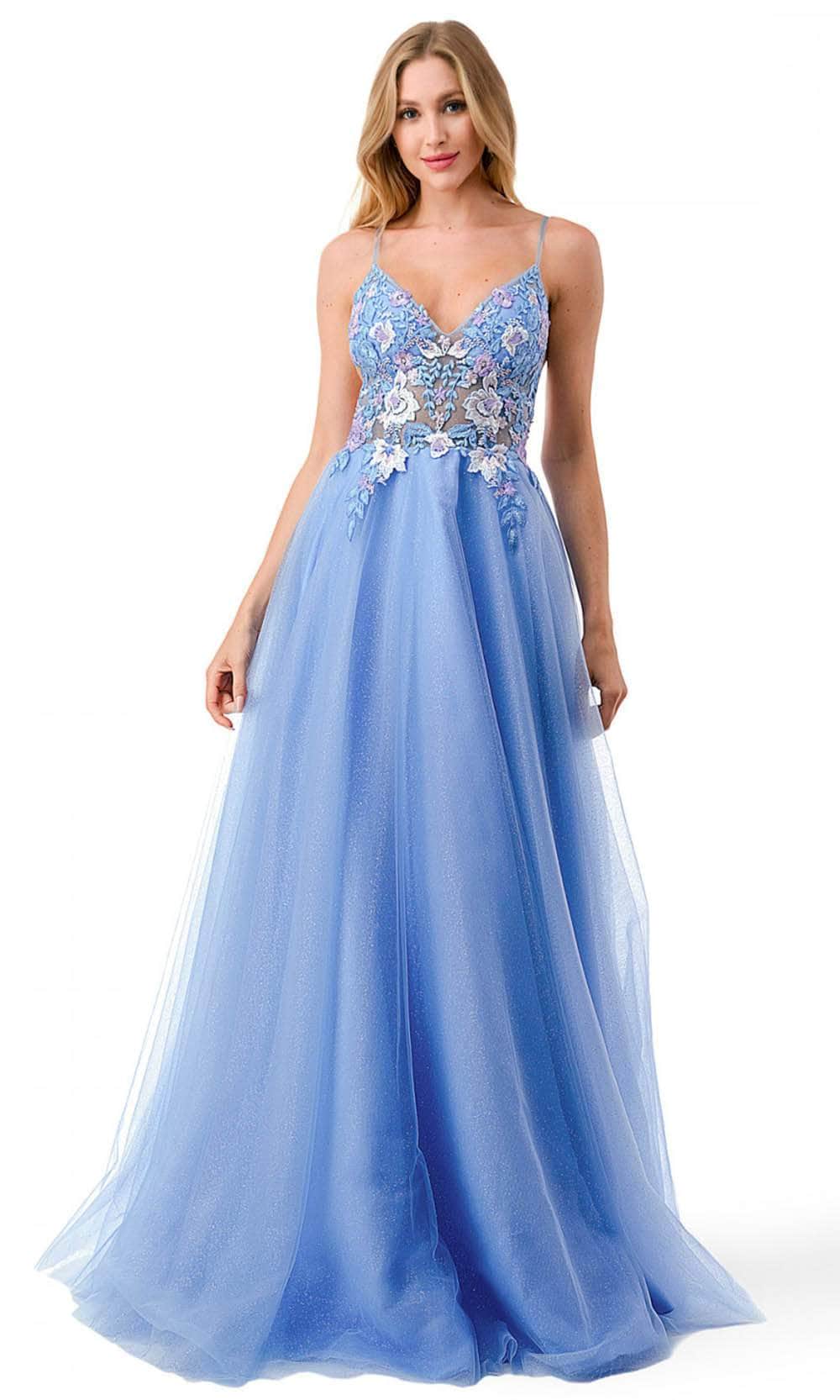 Image of Aspeed Design L2792T - Floral Lace Applique V-neck Prom Dress