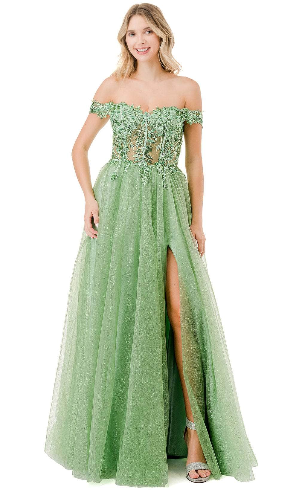 Image of Aspeed Design L2837Y - Off Shoulder Embellished Prom Dress