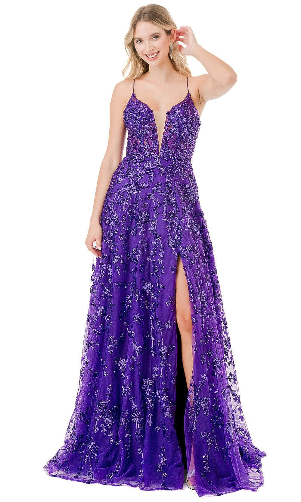 Image of Aspeed Design L2878R - Plunging V-Neck Sequin Prom Dress