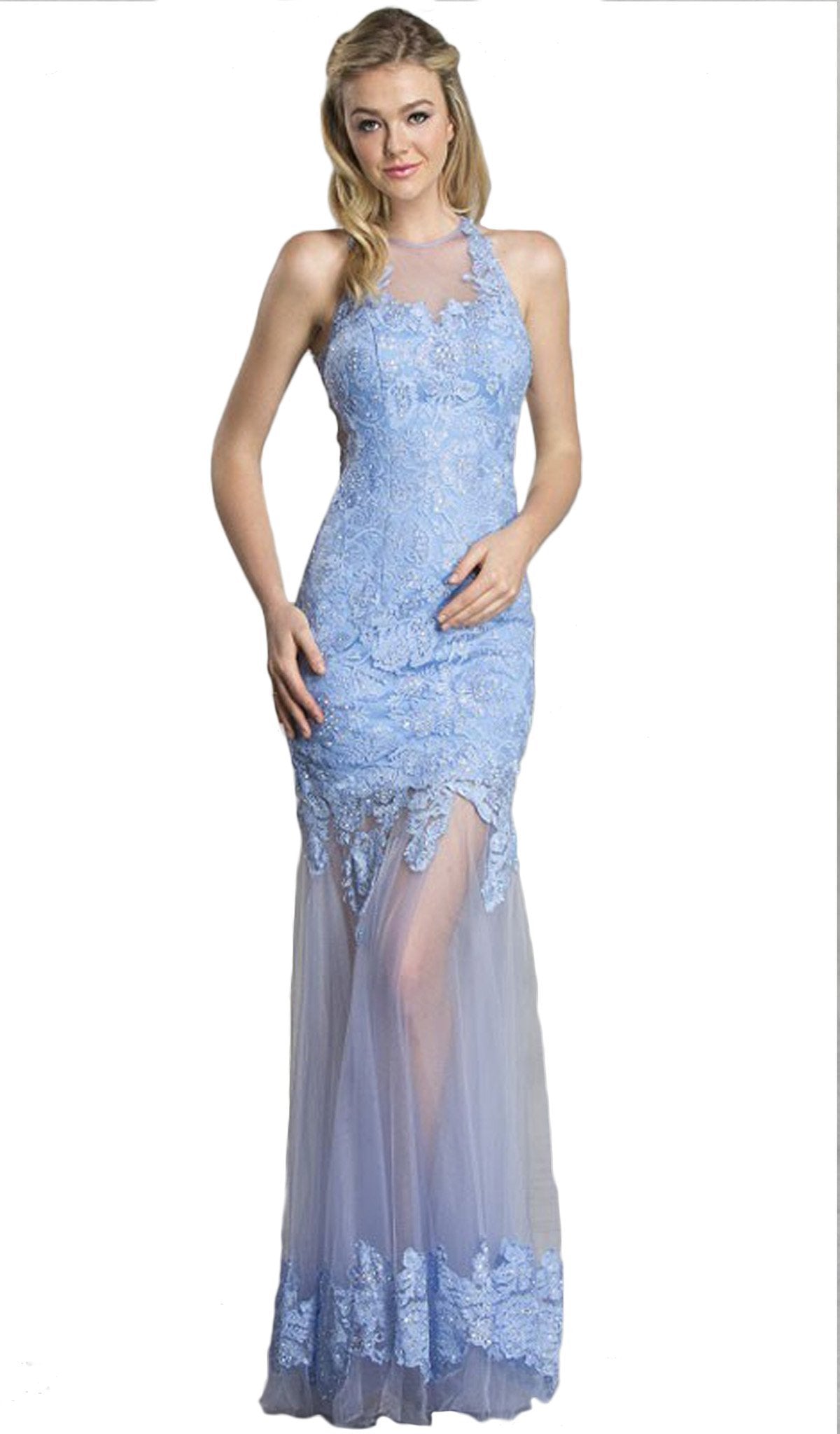 Image of Aspeed Design - Long Sheath Gown with Sheer Illusion Skirt
