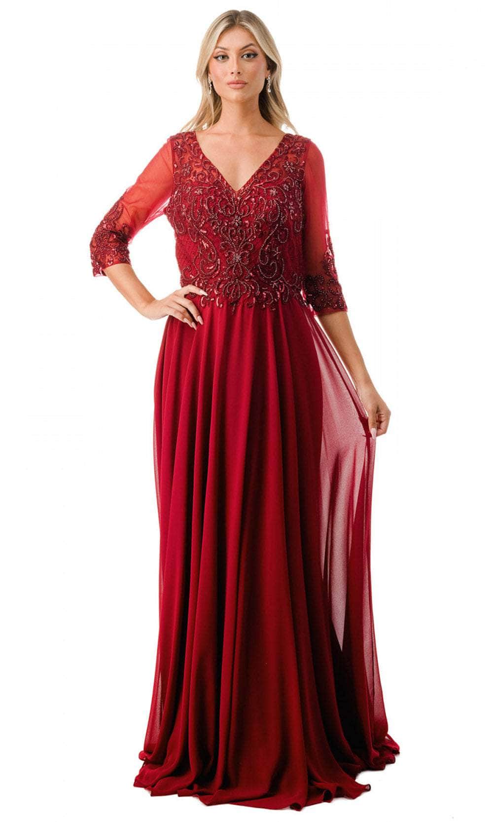 Image of Aspeed Design M2722 - Illusion Sleeve A-Line Evening Gown