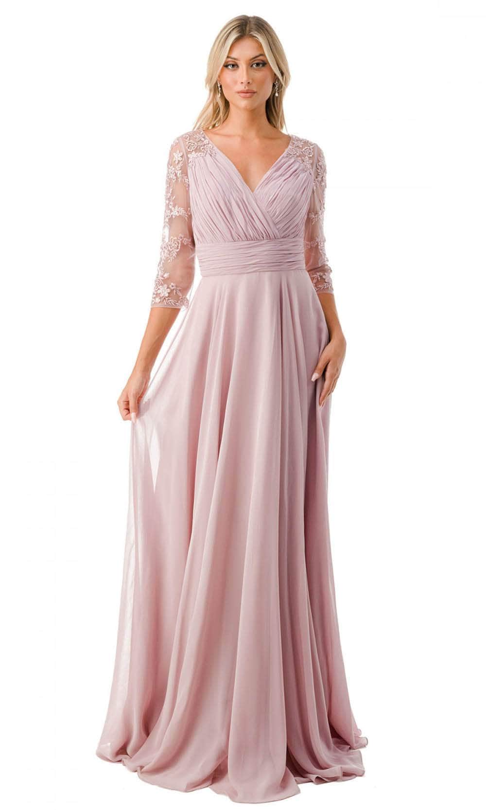 Image of Aspeed Design M2733F - Ruched Quarter Sleeve Prom Dress