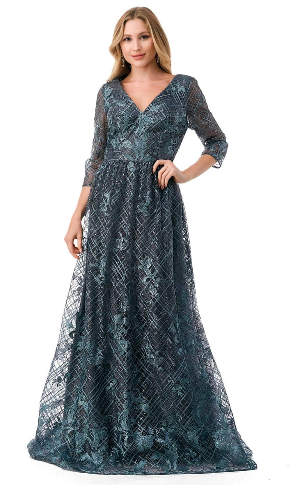 Image of Aspeed Design M2735F - Quarter Sleeve Lattice Print Evening Gown