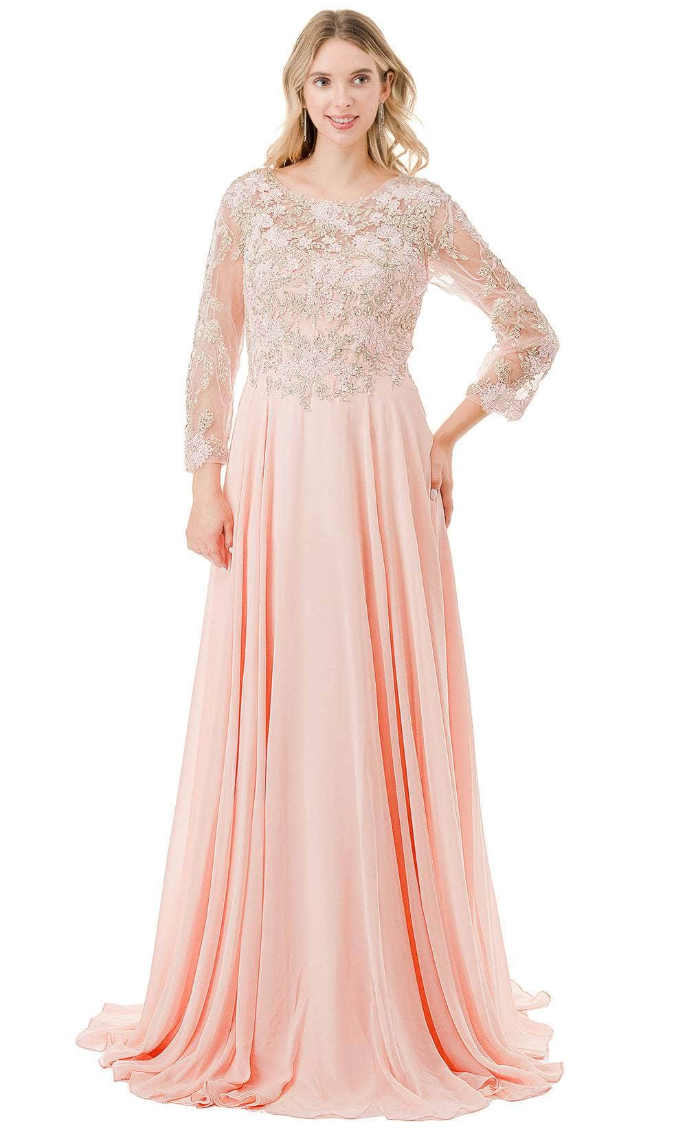 Image of Aspeed Design M2838Y - Quarter Sleeve Beaded Lace Evening Dress