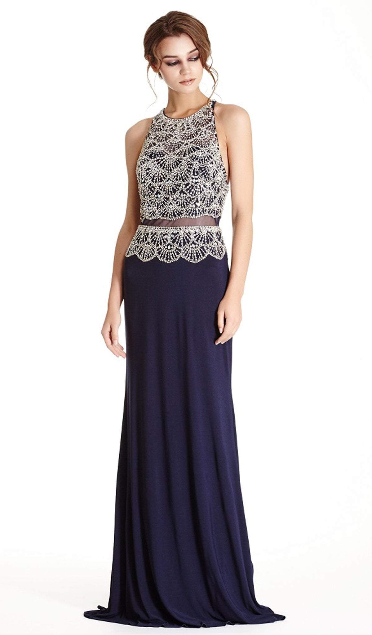 Image of Aspeed Design - Mock Two Piece Jeweled Fitted Prom Dress
