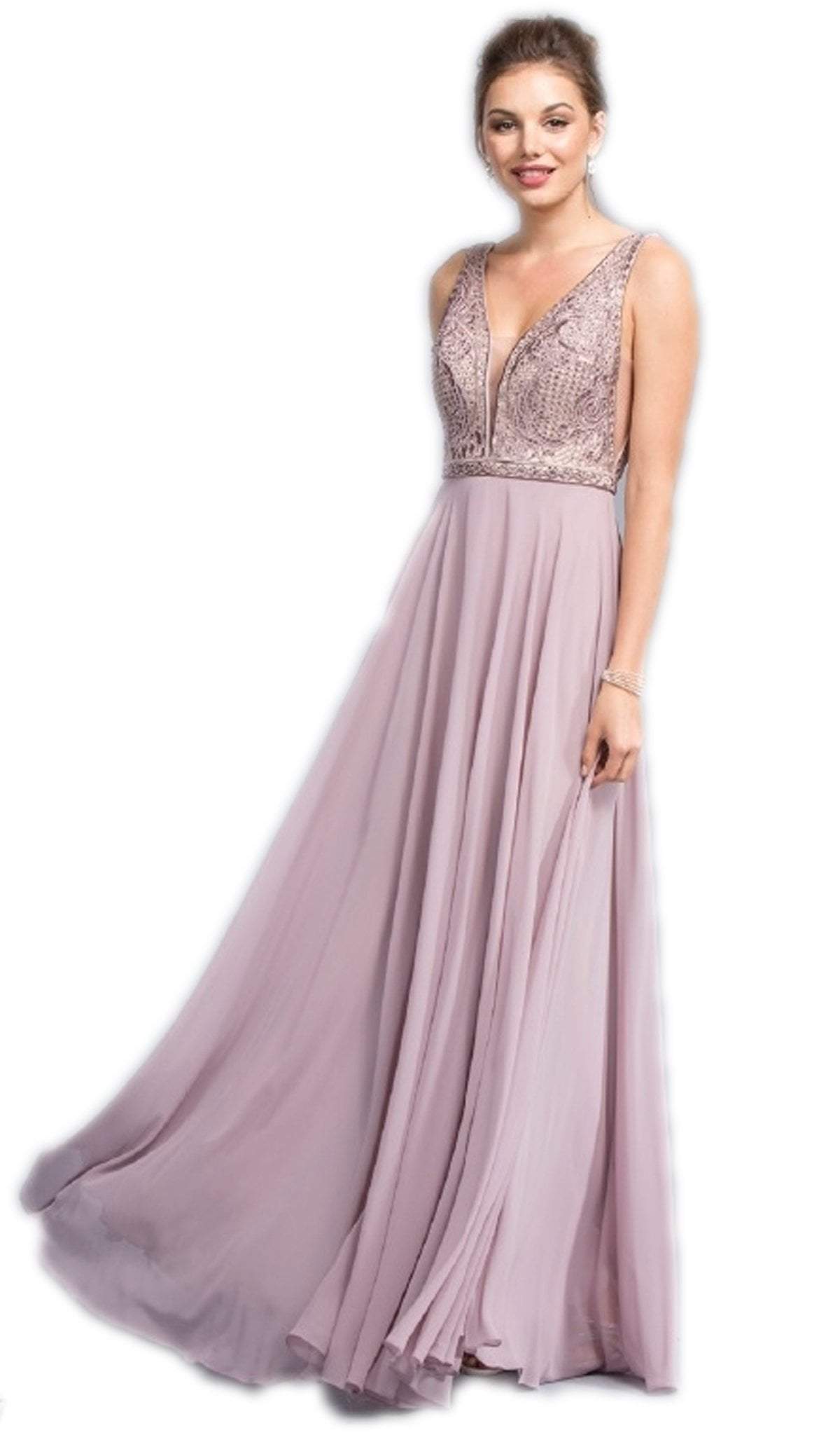 Image of Aspeed Design - Ornate Deep V-neck A-line Prom Dress
