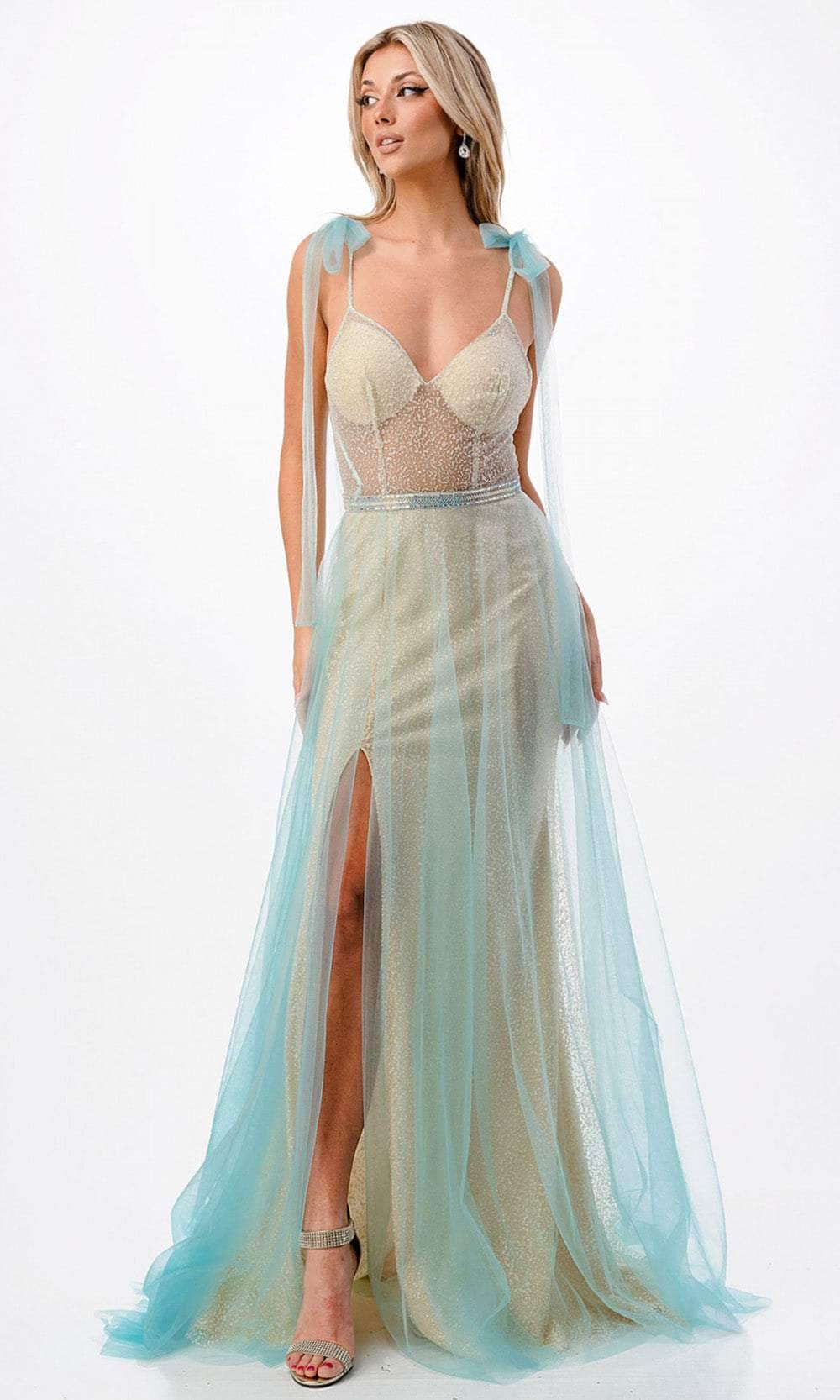 Image of Aspeed Design P2104 - Tie Strap Illusion Prom Gown