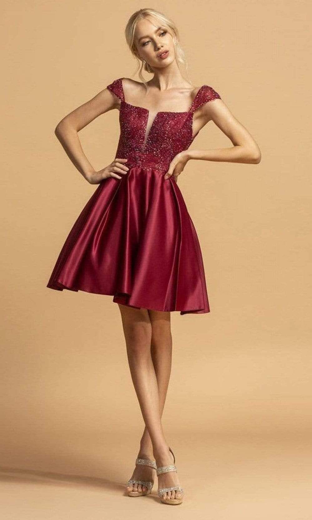 Image of Aspeed Design - S2262 Modified Square A-Line Cocktail Dress