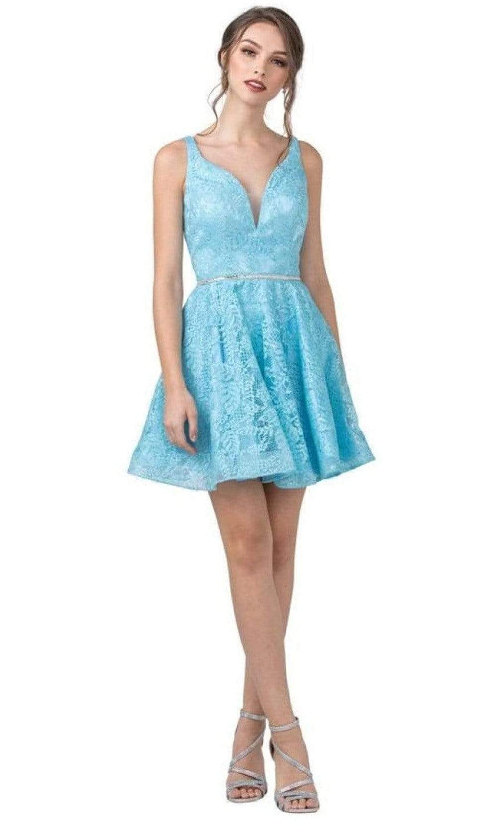 Image of Aspeed Design - S2362 V Neck Lace Short Dress