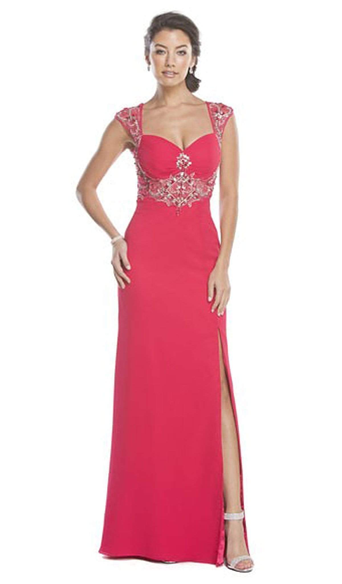 Image of Aspeed Design - Sheer Embellished Evening Gown with Slit