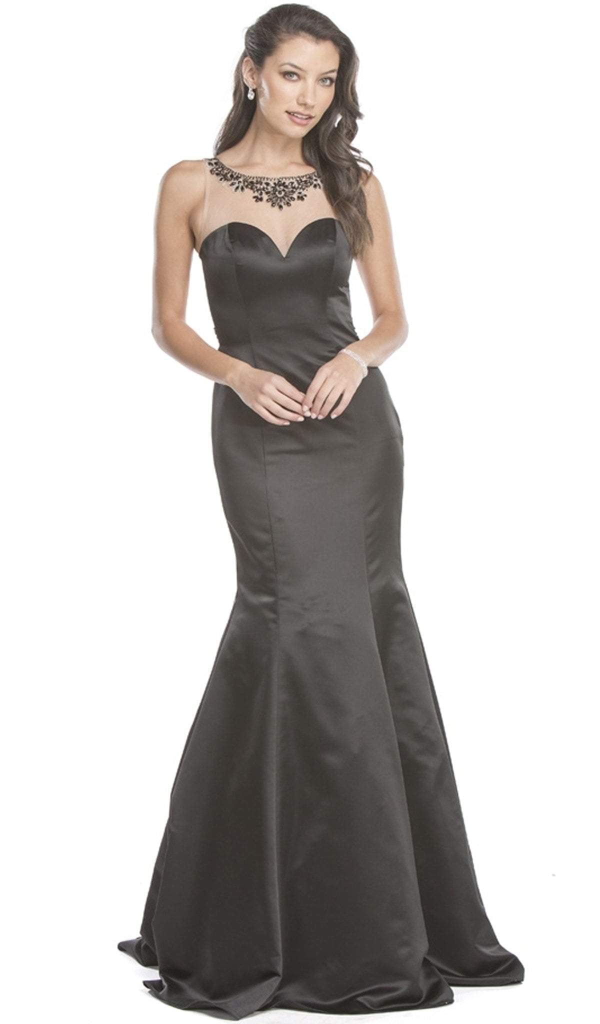 Image of Aspeed Design - Sheer Fitted Trumpet Affordable Prom Gown