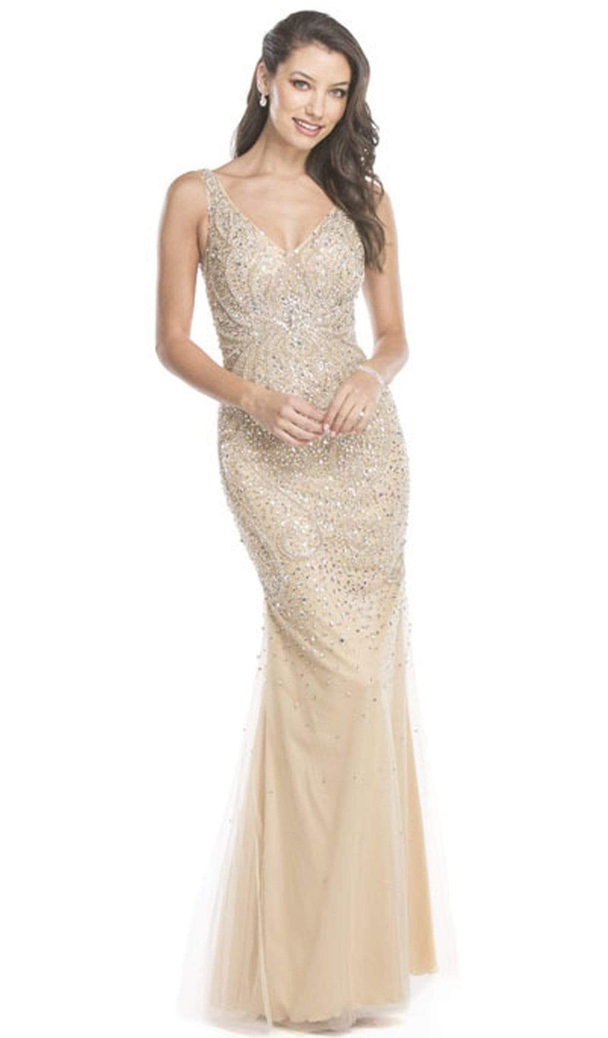 Image of Aspeed Design - Sleeveless Sequined Sheath Evening Dress