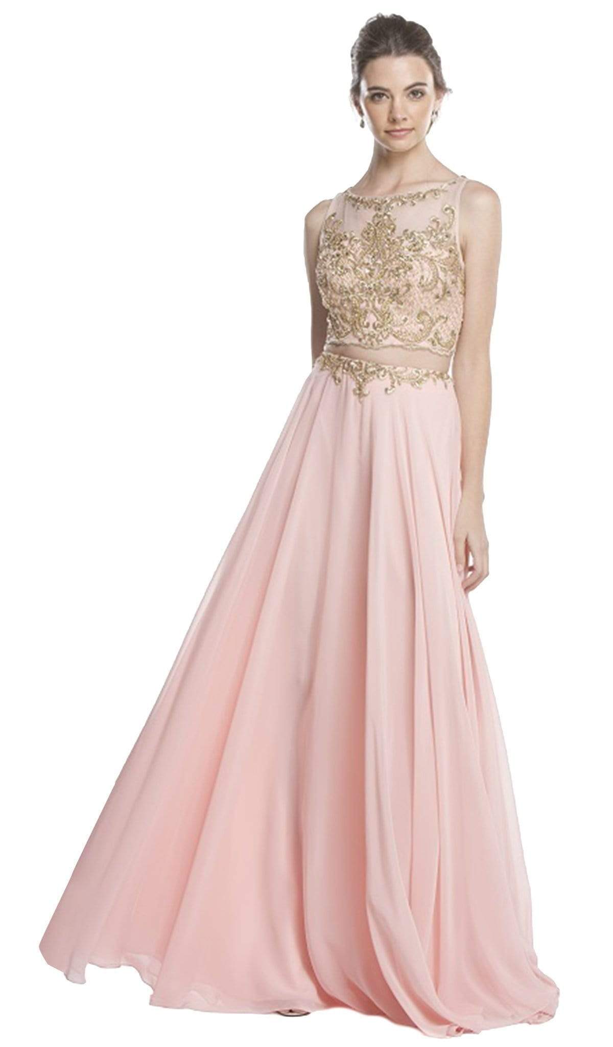 Image of Aspeed Design - Sleeveless Sheer Bateau A-line Prom Dress