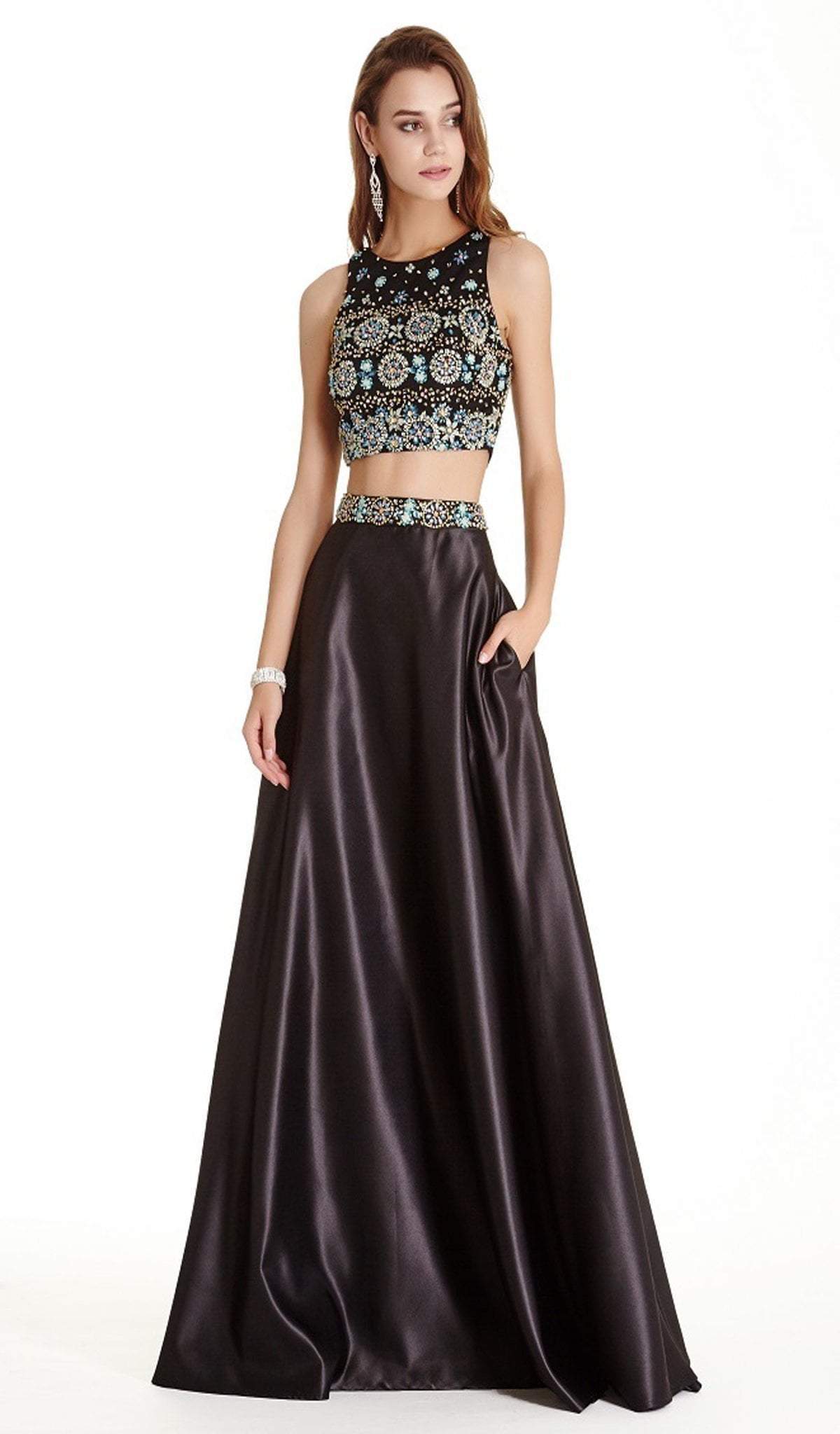 Image of Aspeed Design - Two Piece Bedazzled A-line Prom Dress