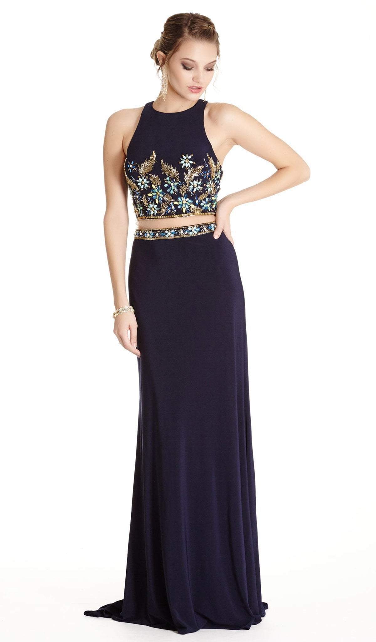 Image of Aspeed Design - Two Piece Embroidered Halter Sheath Prom Dress