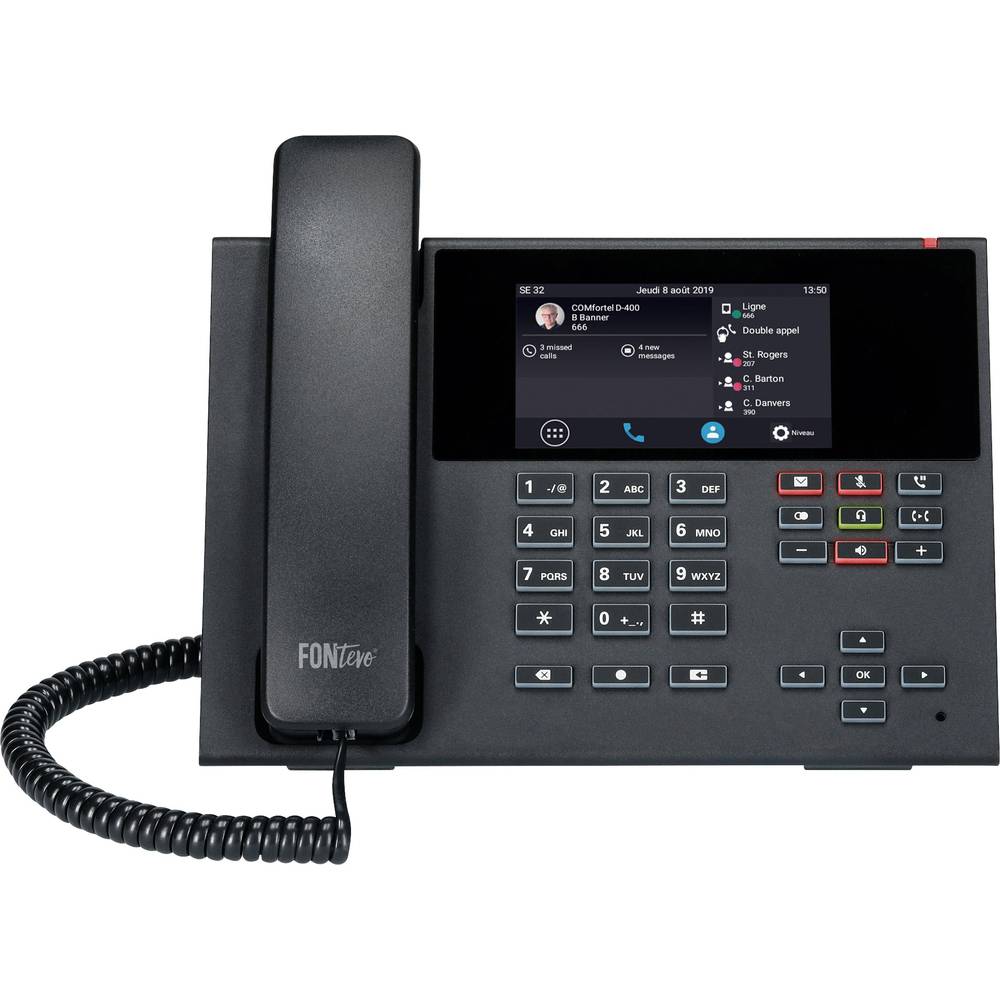 Image of Auerswald COMfortel D-400 Corded VoIP Answerphone Hands-free PoE Headset connection Touch colour display Black