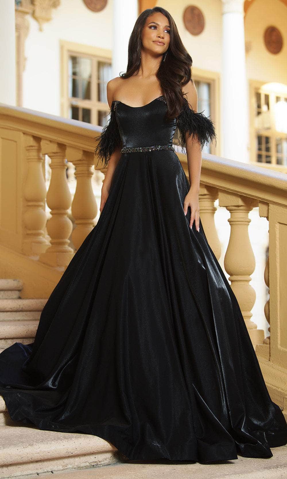 Image of Ava Presley 28570 - Feather Off-Shoulder Ballgown
