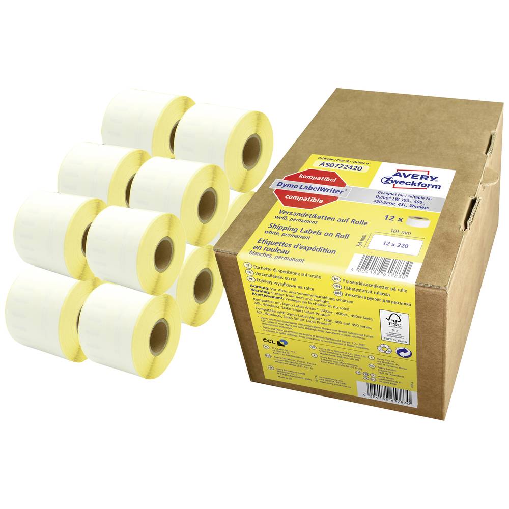Image of Avery-Zweckform Labels 101 x 54 mm Paper White 1 pc(s) Permanent adhesive AS0722420 Address labels
