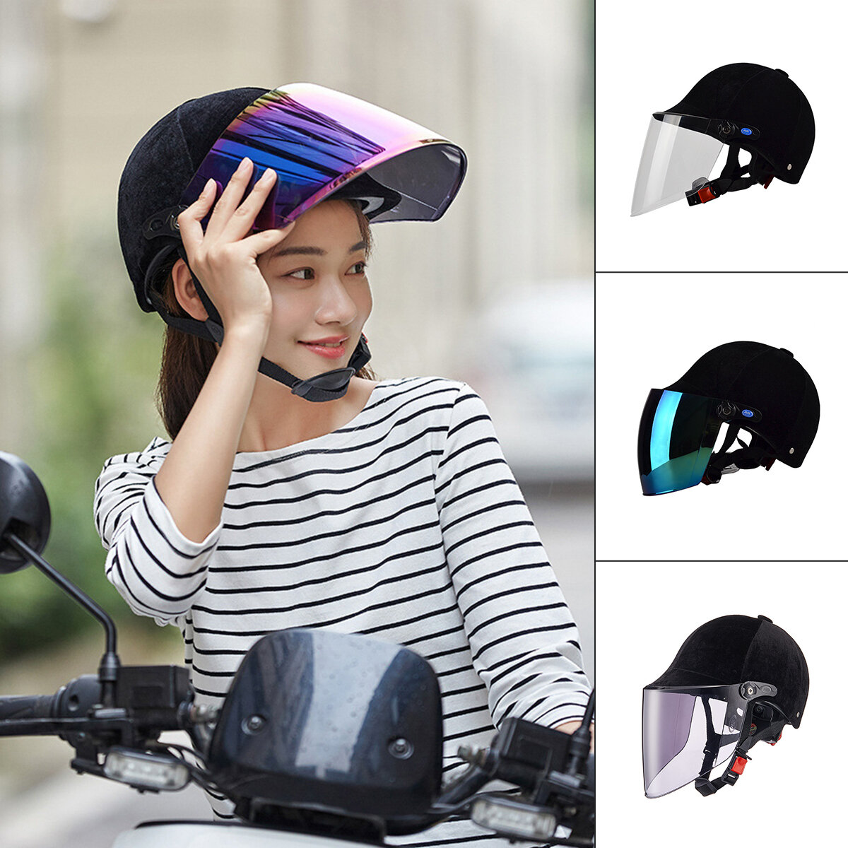 Image of BIKIGHT Breathable Riding Helmet With Lenses Motorcycle Biker Goggles Windshield Protector Adjustable Outdoor Cycling Bi