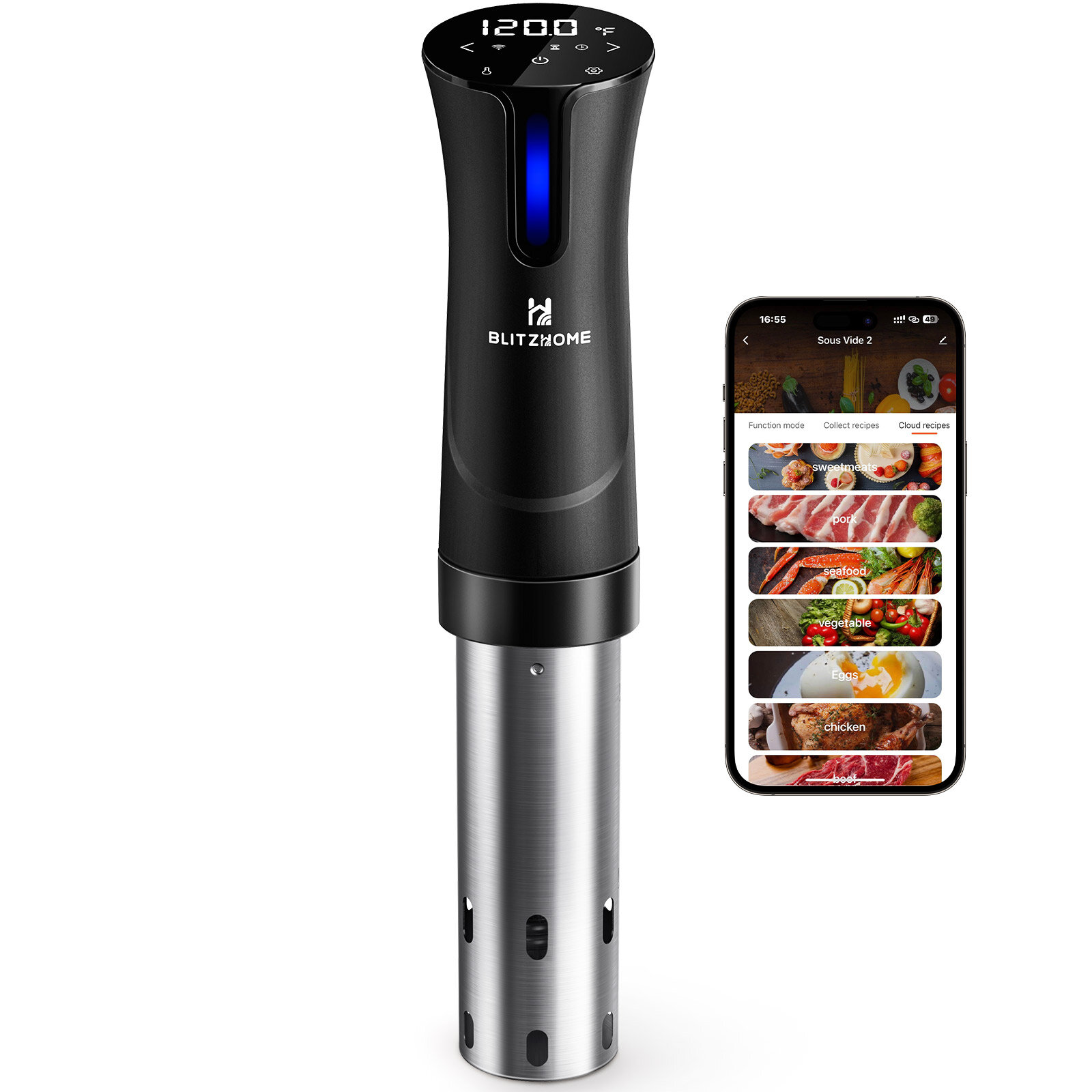 Image of BLITZHOME SV2209 1100W Sous Vide Cooker APP Control Thermal Immersion Circulator Machine with Digital LED Display Time a