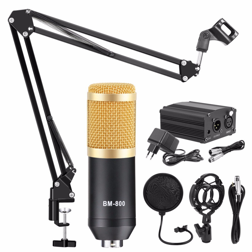 Image of BM800 Microphone Kit Condenser Sound Recording Microphone With Phantom Power For Radio Braodcasting Singing Recording KT