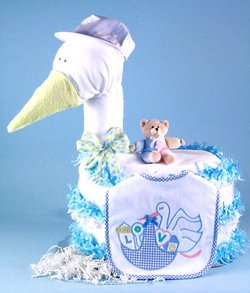 Image of Baby Boy Stork Diaper Cake Gift