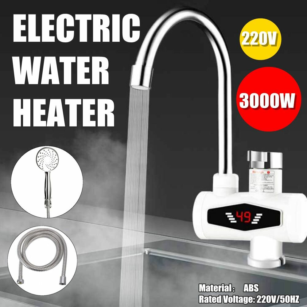 Image of Bakeey 220V 3000W Electric Hot Water Faucet LED Display Instant Heating Kitchen Water Heater Stainless Steel Heating Dua