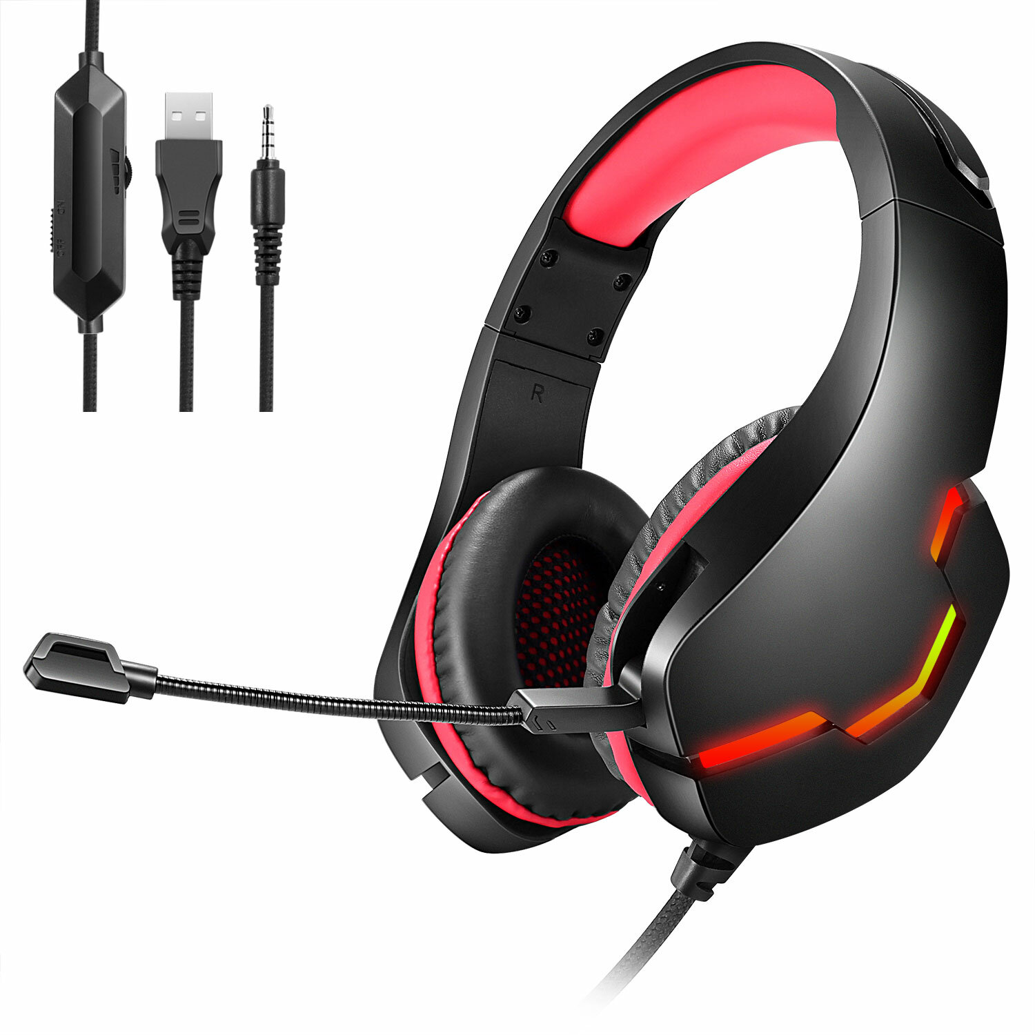 Image of Bakeey J10 Gaming Headset USB 71 35mm Wired Deep Bass Stereo LED Light Headphone with Mic for PS4 Xbox PC Laptop Gamer